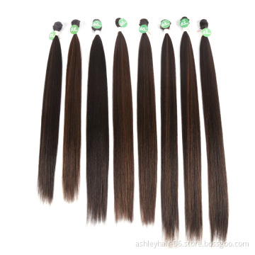 Kanekalon Fiber Hair Straight Wig Brazilian Multi Bundle Synthetic Yaki Weave